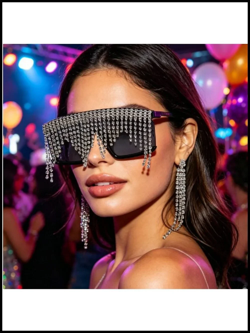Flat Top Rhinestone Tassel Sunglasses UV400 Partys Shades